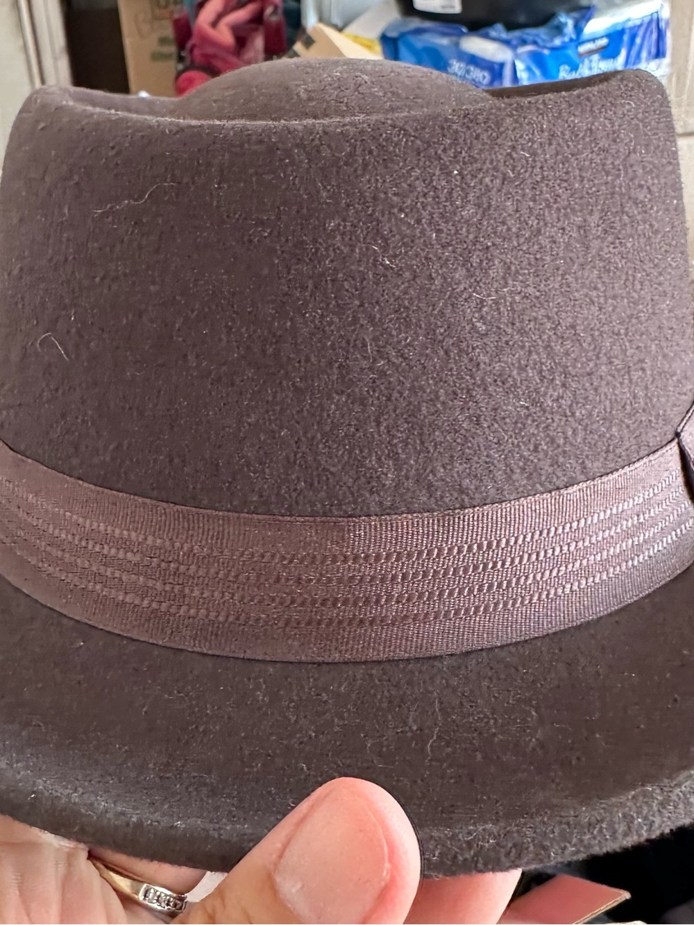 Stacy Adams Chocolate Brown Felt Fedora with Ribbon Band